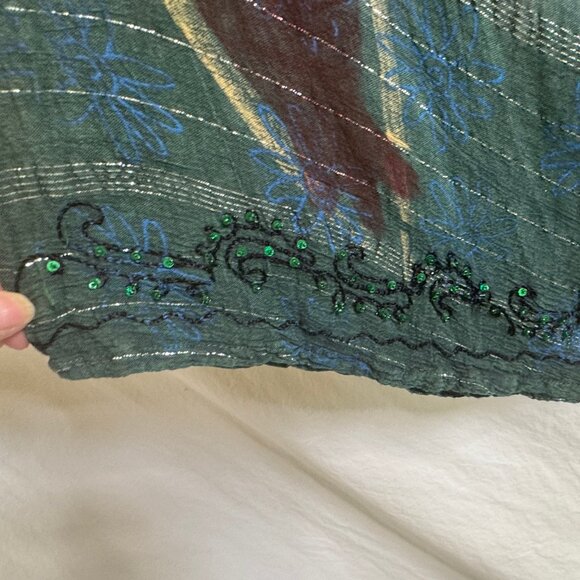 Just Cruising Boho Dress Free Size 1X-3X Green with Sequence & Metallic Thread - Picture 7 of 11